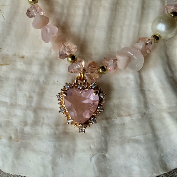 Pink and Purple Heart Shaped Necklaces with natural stones - Picture 2 of 15